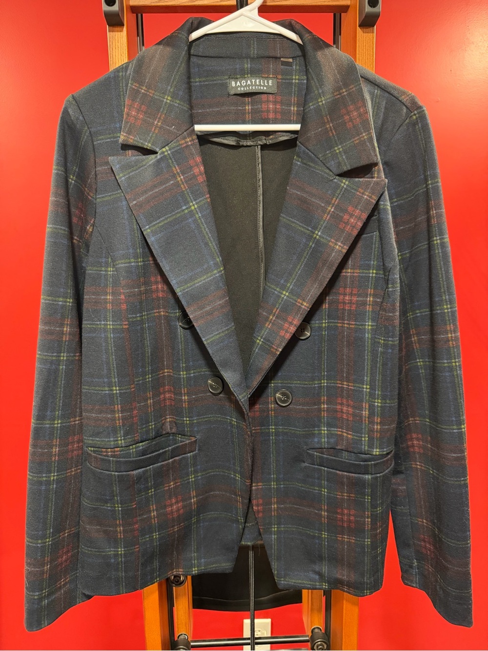 Bagatelle Collection Plaid Double Breasted Knit Blazer Jacket Women’s L - Picture 2 of 8